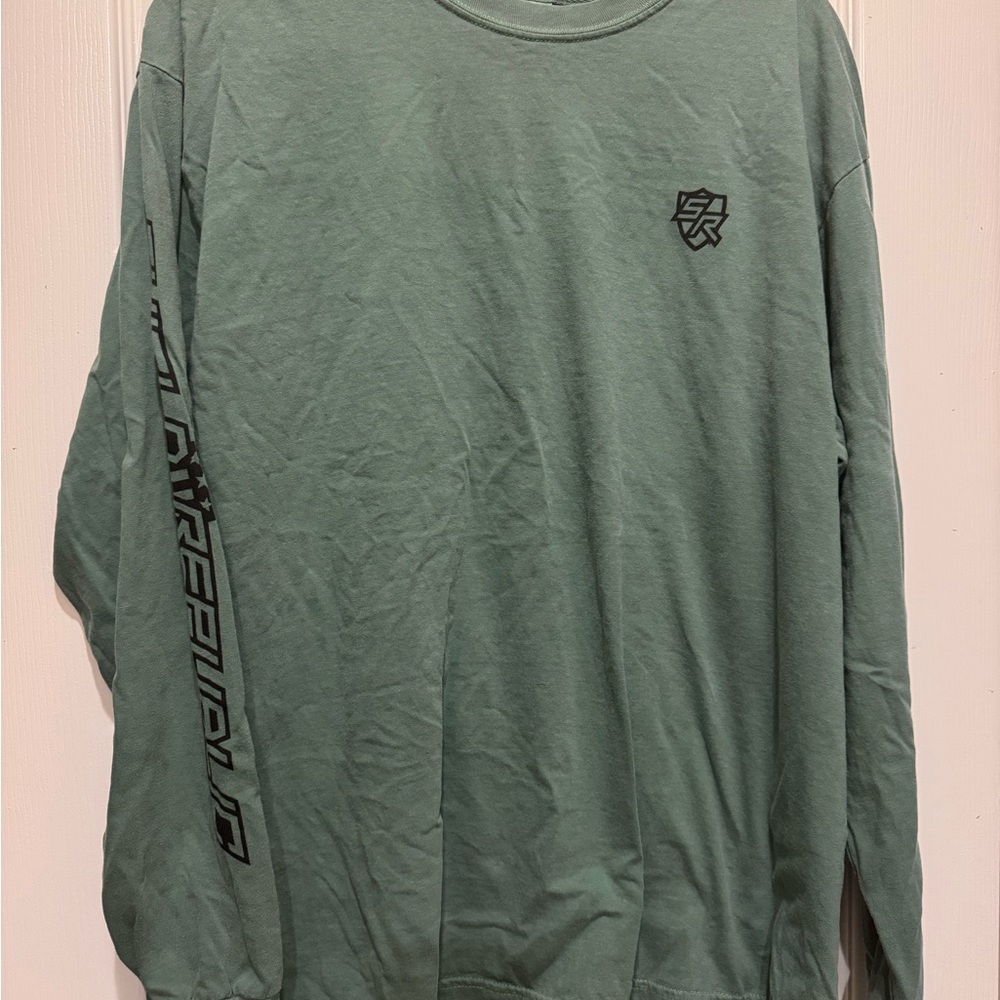 Comfort Colors Men's Long Sleeve Crewneck Shirt - Sage Green with Black Logos